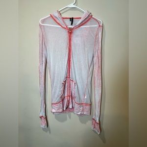 Women's Pink and White Hooded Sweater
